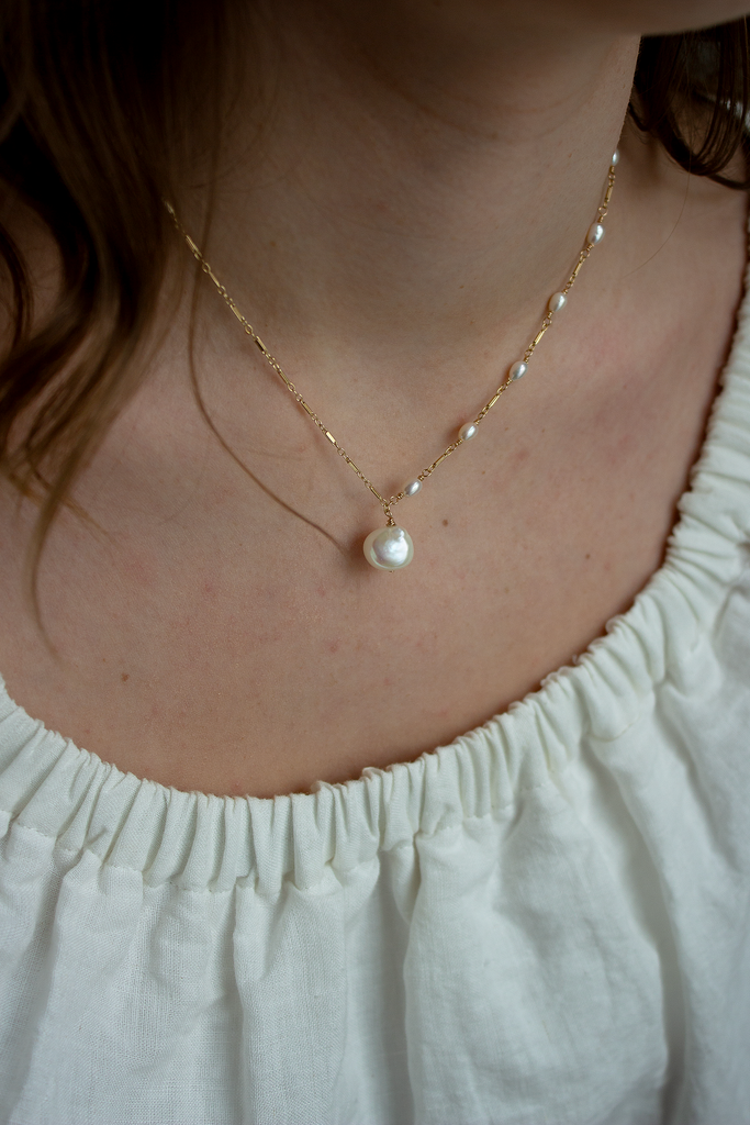 Petite Asymmetrical Baroque Pearl Pendant Necklace