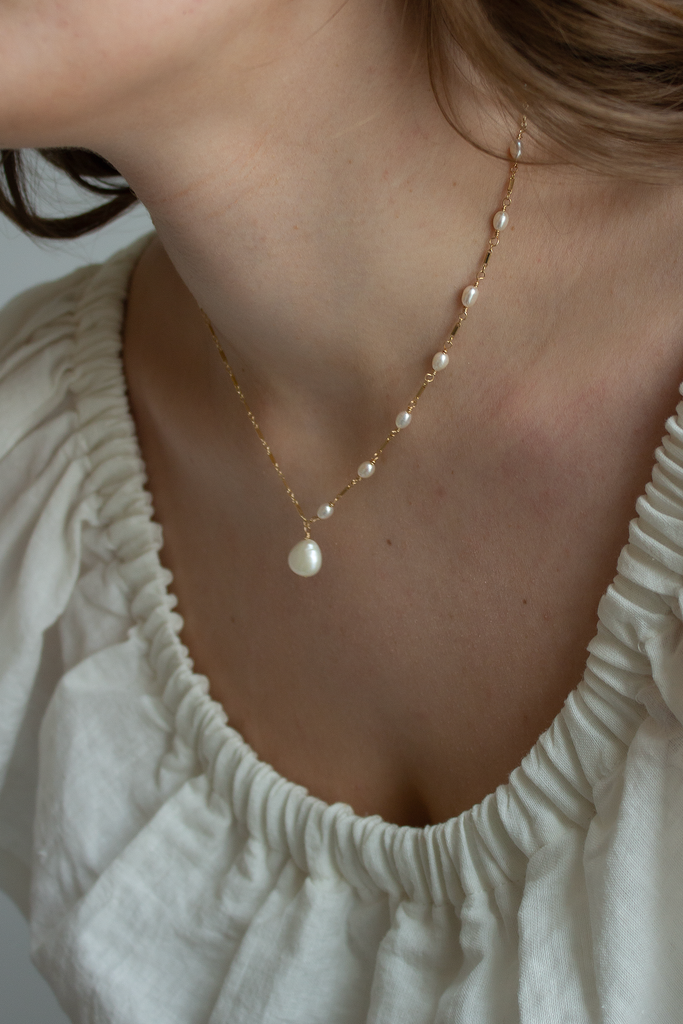 Petite Asymmetrical Baroque Pearl Pendant Necklace