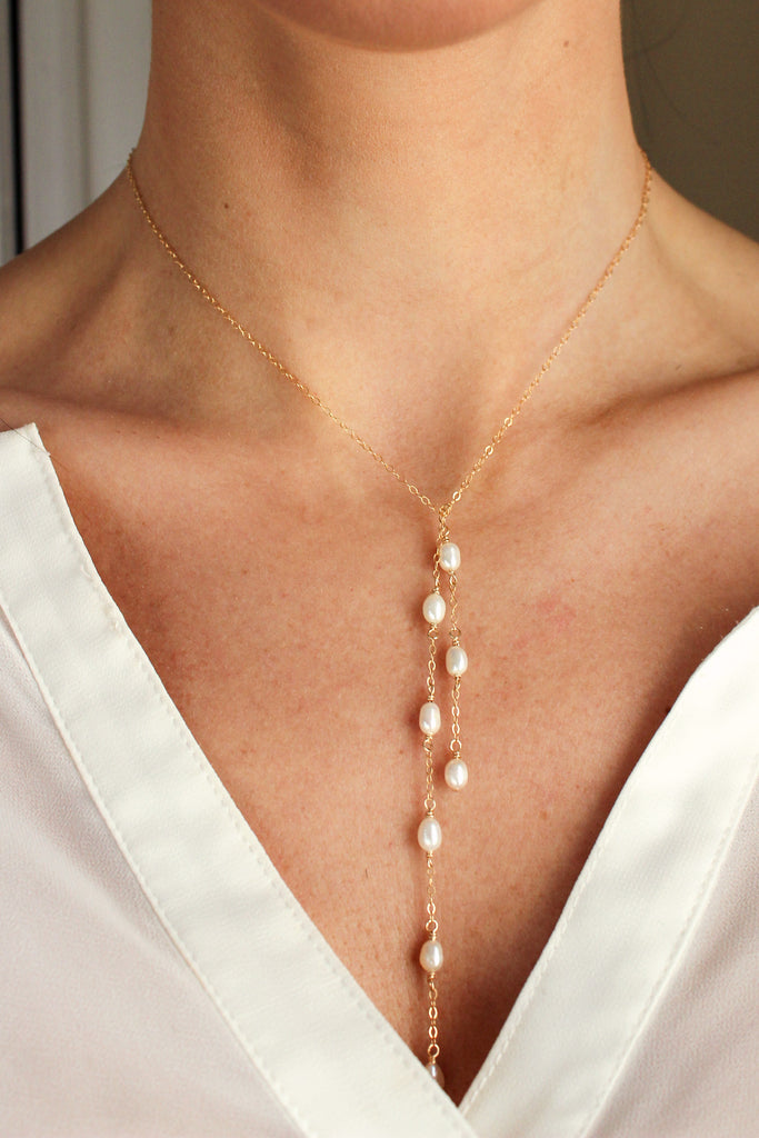 Pearl Tendril Lariat Tie Necklace