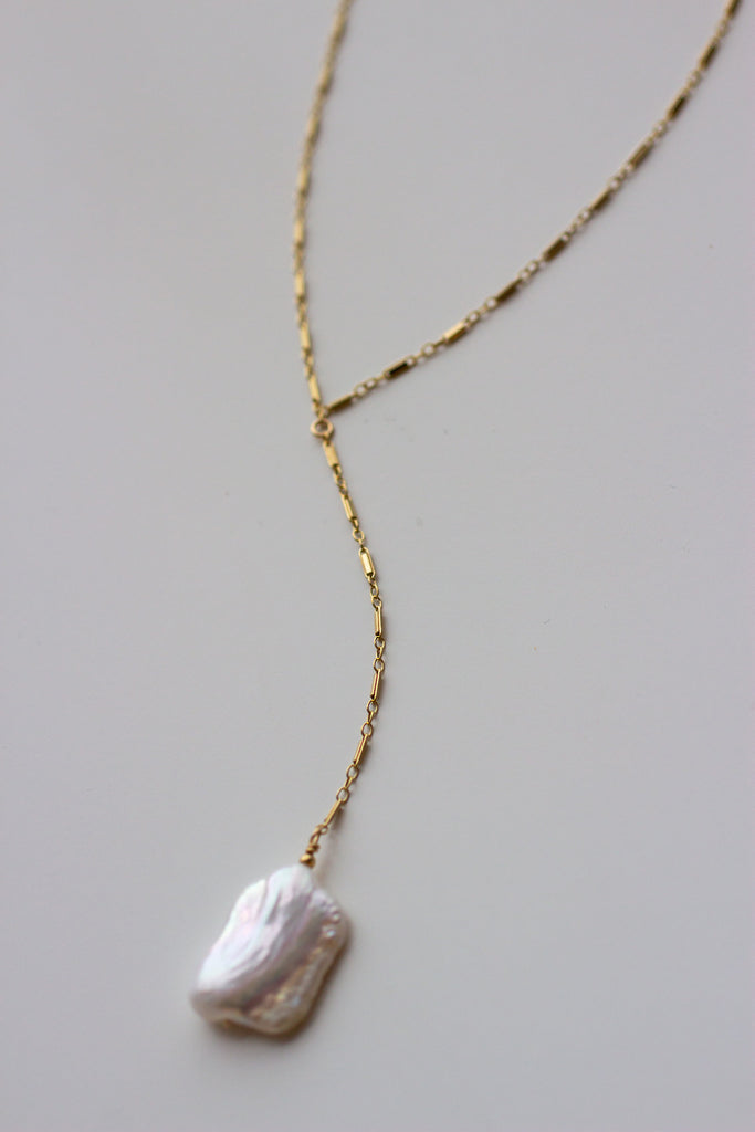 Dainty Y Necklace with Pearl Drop
