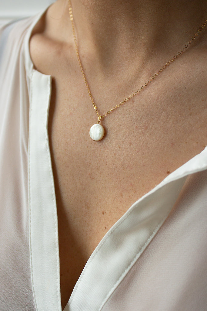 Petite Mother of Pearl Coin Necklace