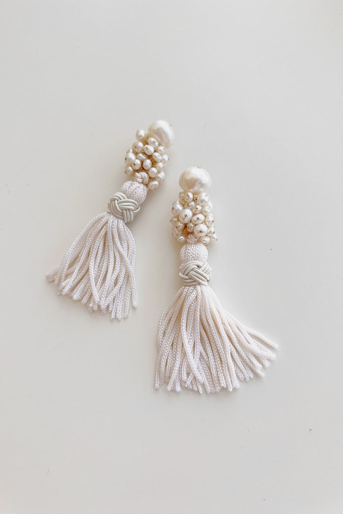 Petite Pearl Tassel Earrings - pearl studs