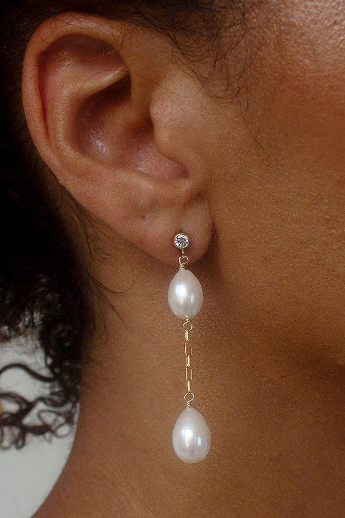 pearl drop earrings with cubic zirconia studs