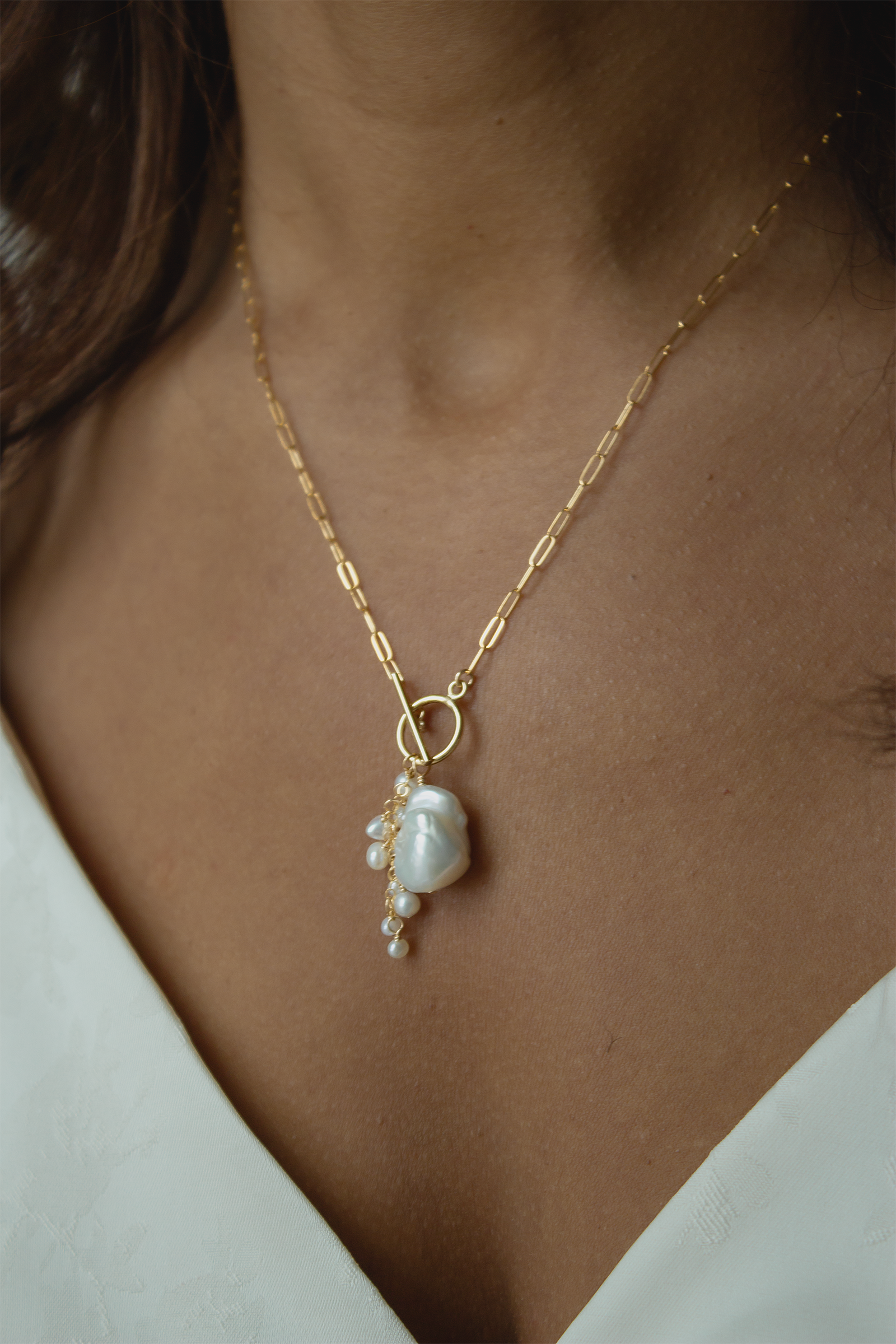 Baroque Pearl Pendant Necklace, Toggle Clasp Pearl Necklace