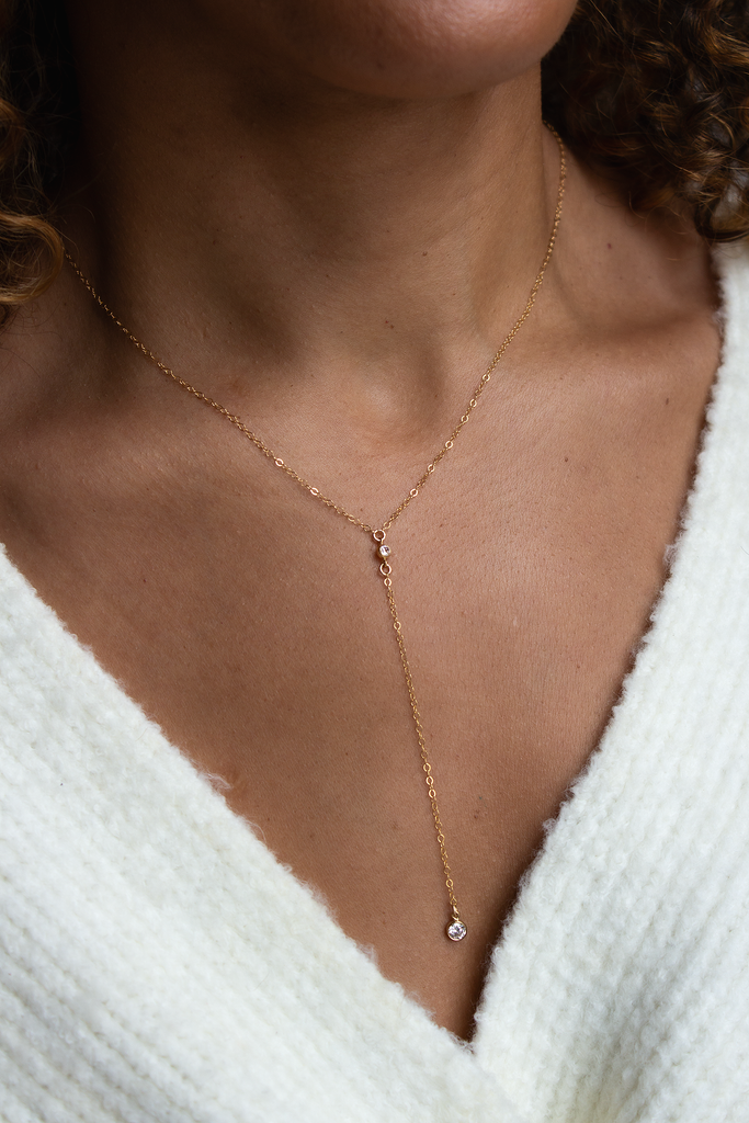 Minimal Crystal Y Necklace