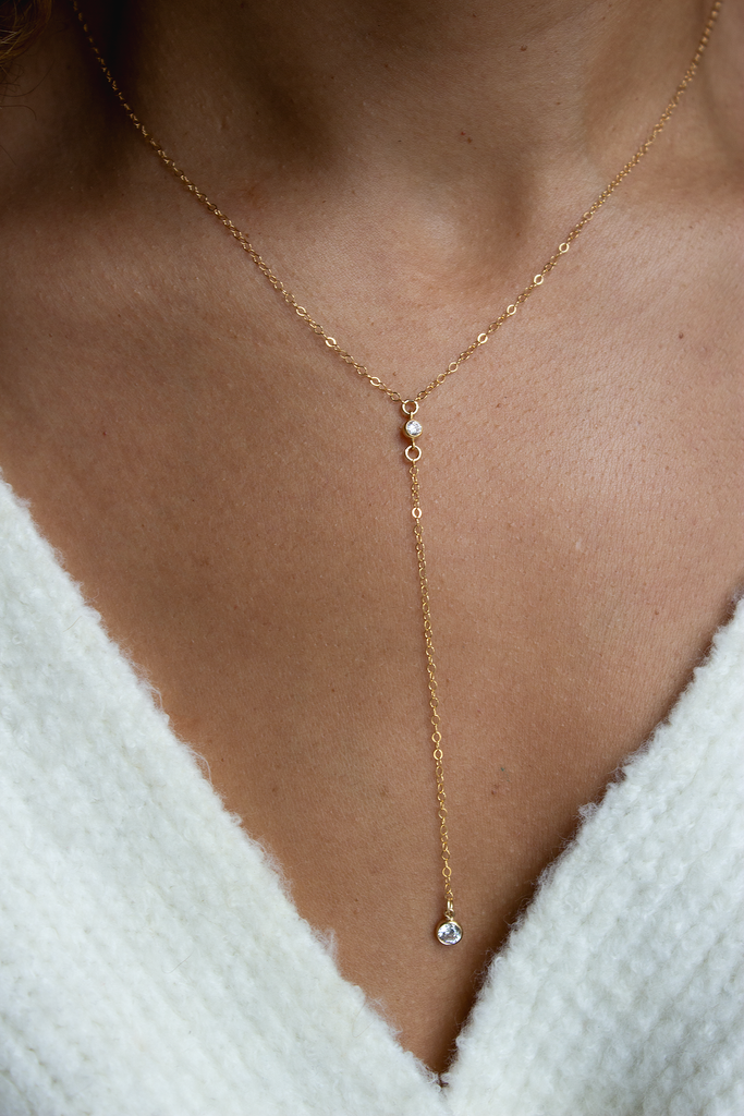 Minimal Crystal Y Necklace