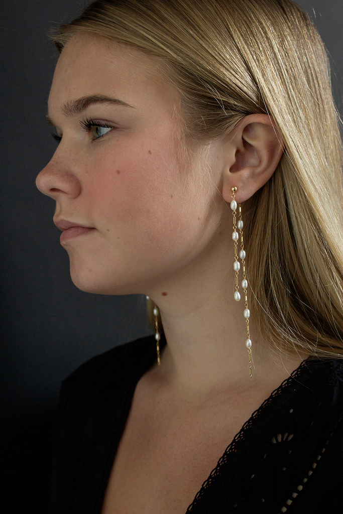 Dripping Freshwater Pearl 360 Earrings - white