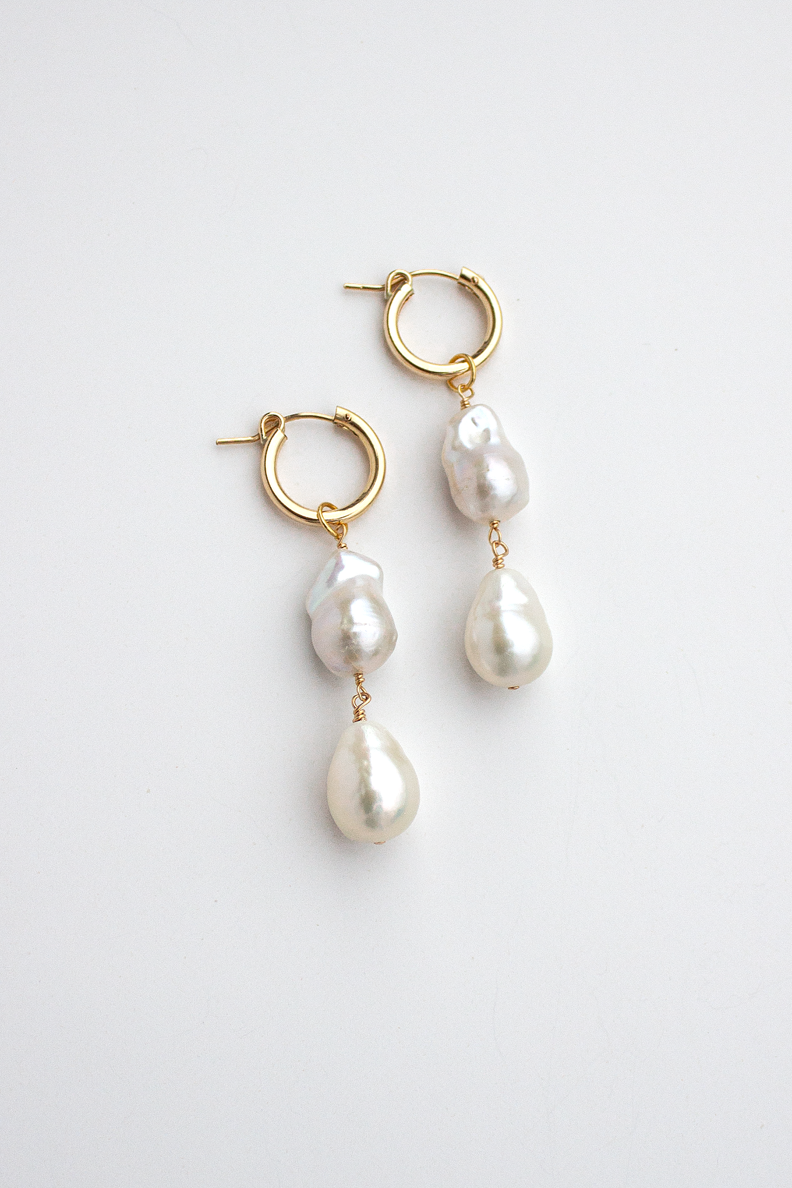Lustre Double Baroque Pearl Mini Hoop Earrings