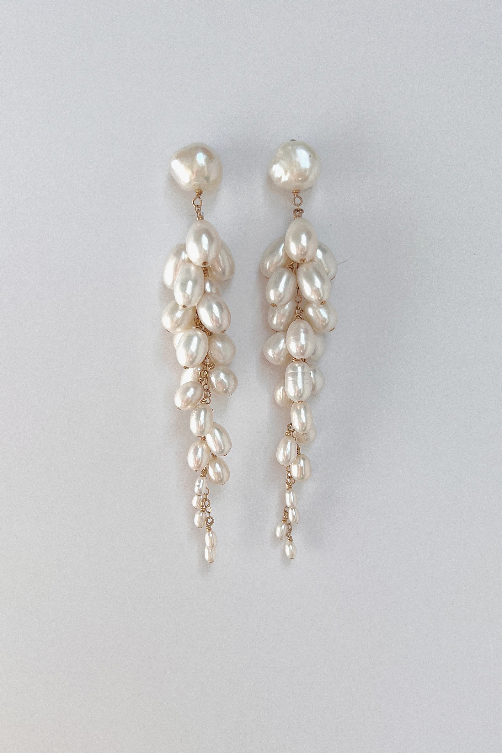 Sereine Long Pearl Cluster Post Earrings