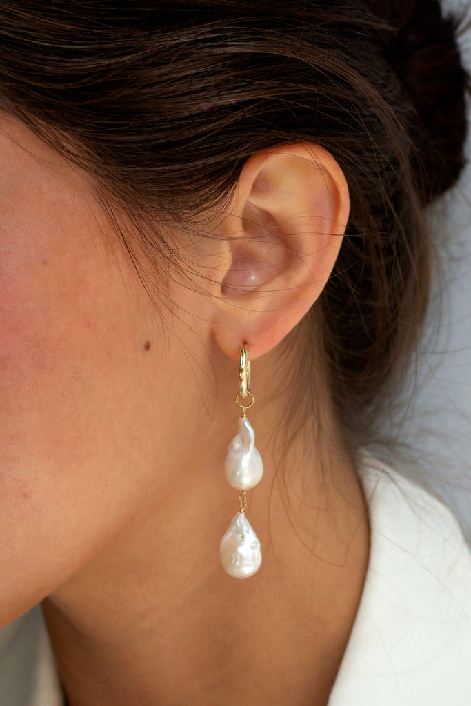 Lustre Double Baroque Pearl Mini Hoop Earrings