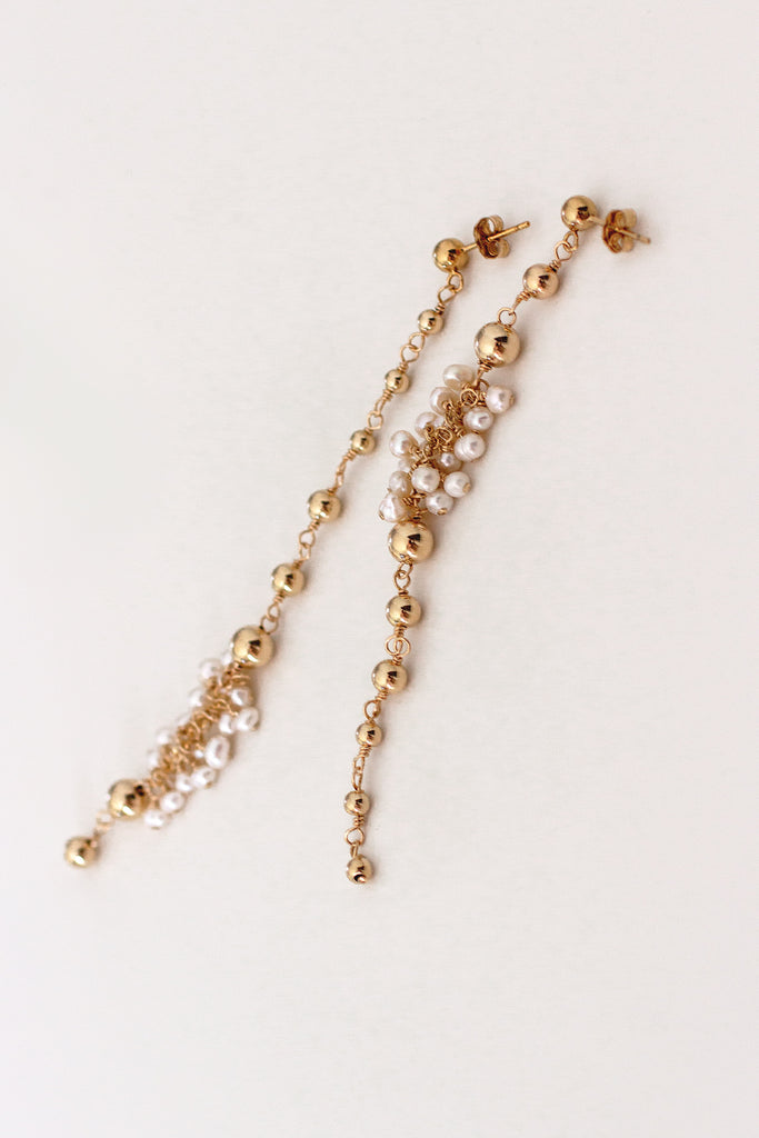 Aureate Asymmetrical Cluster Freshwater Pearl Earrings