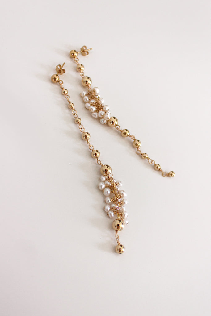 Aureate Asymmetrical Cluster Freshwater Pearl Earrings