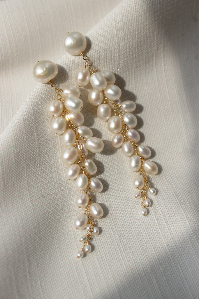 Sereine Long Pearl Cluster Post Earrings