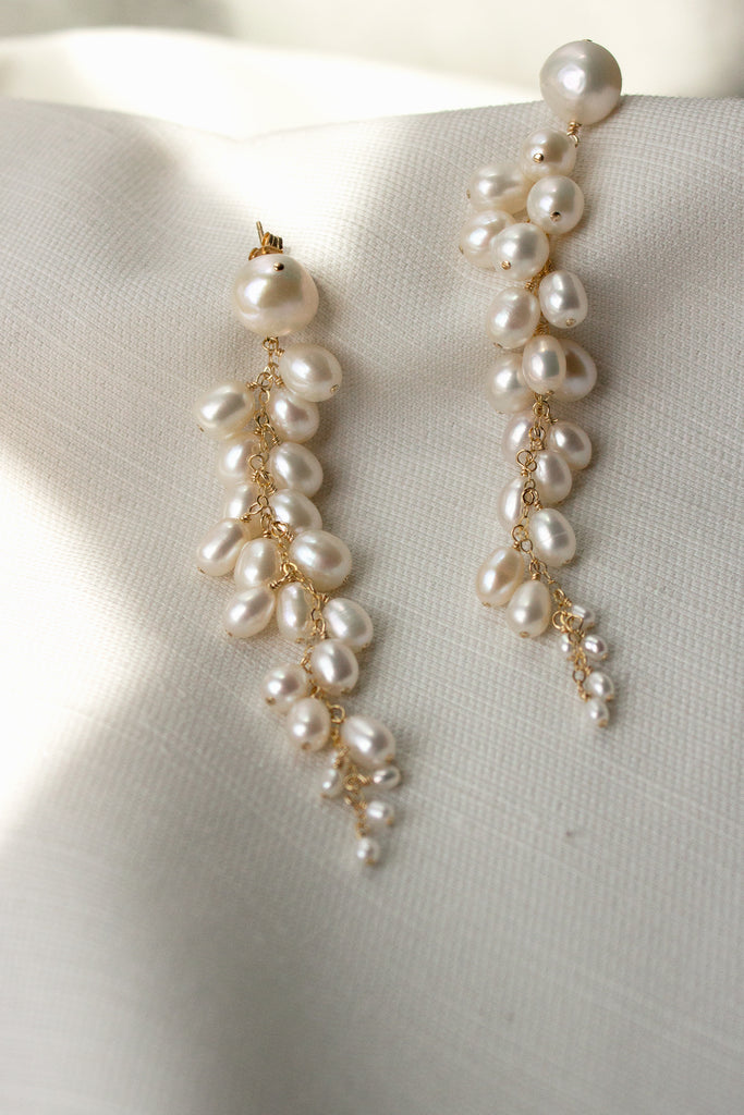 Sereine Long Pearl Cluster Post Earrings