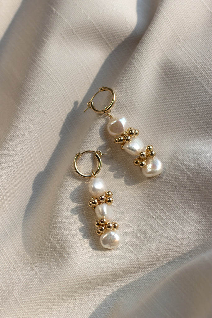 pearl and gold hoop earrings