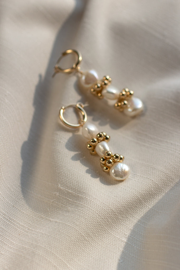 baroque pearl and gold hoop earrings